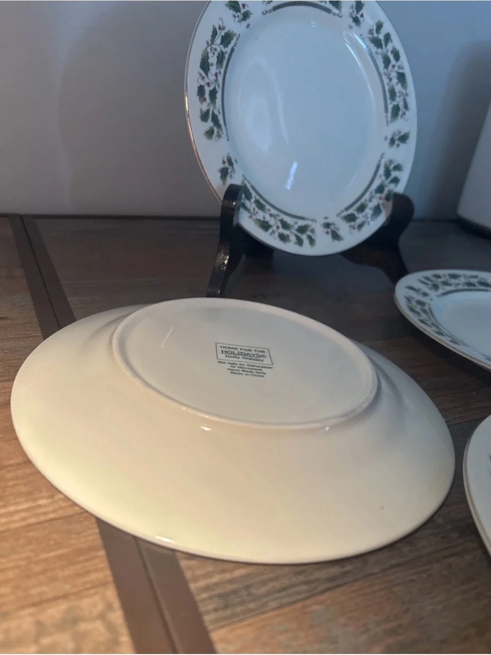 Corelle White Dinner Plates with Green Holly and Red Berry Border - Set of 4